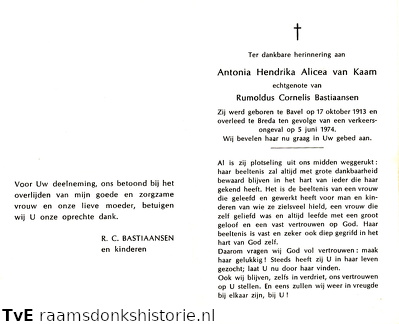 Antonia Hendrika Alicea van Kaam- Rumoldus Cornelis Bastiaansen